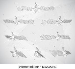 vector set. communications satellite of near-earth orbit. space technology of the future.
