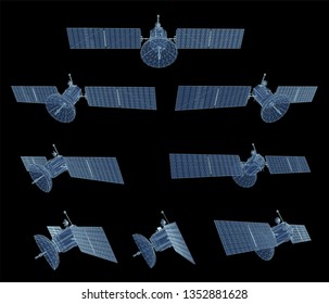 vector set. communications satellite of near-earth orbit. space technology of the future.