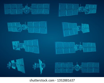 vector set. communications satellite of near-earth orbit. space technology of the future.