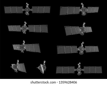 vector set. communications satellite of near-earth orbit. space technology of the future.