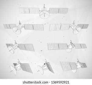 vector set. communications satellite of near-earth orbit. space technology of the future.