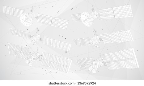 vector set. communications satellite of near-earth orbit. space technology of the future.