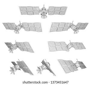 vector set. communications satellite of near-earth orbit. space technology of the future.