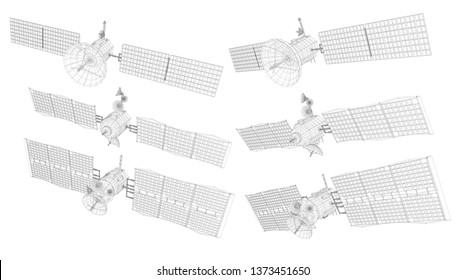 vector set. communications satellite of near-earth orbit. space technology of the future.