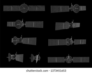 vector set. communications satellite of near-earth orbit. space technology of the future.