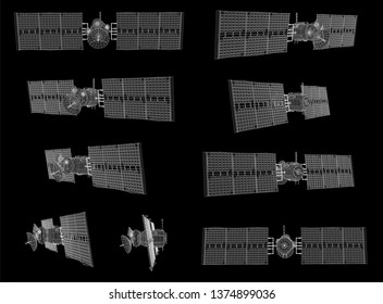 vector set. communications satellite of near-earth orbit. space technology of the future.