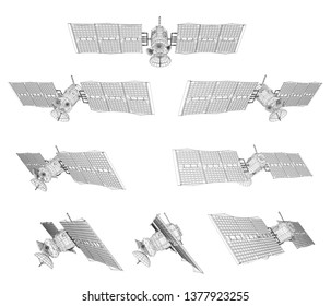 vector set. communications satellite of near-earth orbit. space technology of the future.