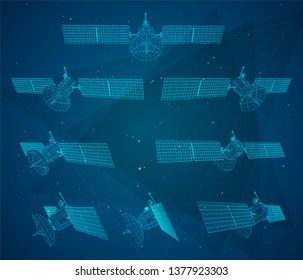 vector set. communications satellite of near-earth orbit. space technology of the future.