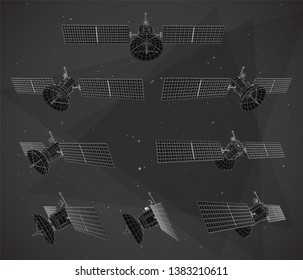 vector set. communications satellite of near-earth orbit. space technology of the future.