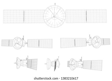 vector set. communications satellite of near-earth orbit. space technology of the future.