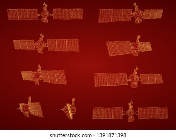 vector set. communications satellite of near-earth orbit. space technology of the future.