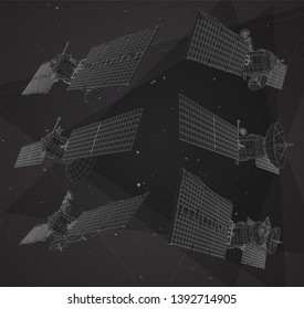 vector set. communications satellite of near-earth orbit. space technology of the future.