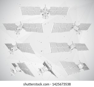 vector set. communications satellite of near-earth orbit. space technology of the future.