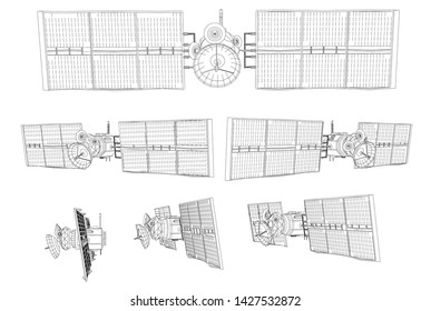 vector set. communications satellite of near-earth orbit. space technology of the future.