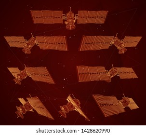 vector set. communications satellite of near-earth orbit. space technology of the future.