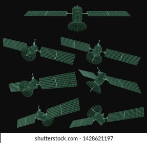 vector set. communications satellite of near-earth orbit. space technology of the future.