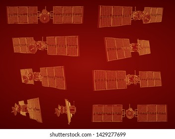 vector set. communications satellite of near-earth orbit. space technology of the future.