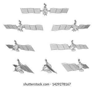 vector set. communications satellite of near-earth orbit. space technology of the future.