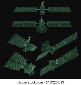 vector set. communications satellite of near-earth orbit. space technology of the future.