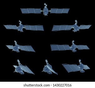 vector set. communications satellite of near-earth orbit. space technology of the future.