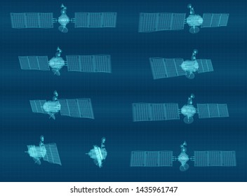 vector set. communications satellite of near-earth orbit. space technology of the future.