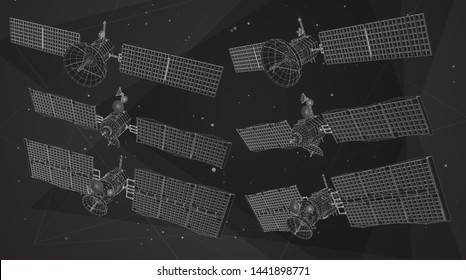 vector set. communications satellite of near-earth orbit. space technology of the future.