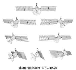 vector set. communications satellite of near-earth orbit. space technology of the future.