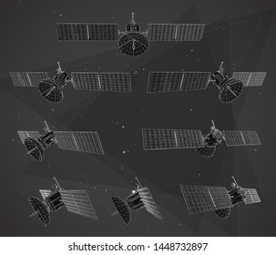 vector set. communications satellite of near-earth orbit. space technology of the future.