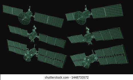 vector set. communications satellite of near-earth orbit. space technology of the future.