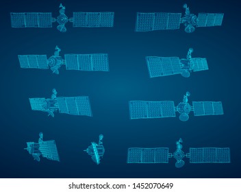 vector set. communications satellite of near-earth orbit. space technology of the future.