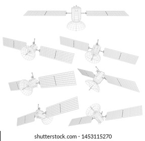 vector set. communications satellite of near-earth orbit. space technology of the future.