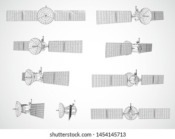 vector set. communications satellite of near-earth orbit. space technology of the future.