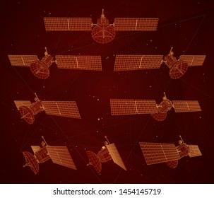 vector set. communications satellite of near-earth orbit. space technology of the future.