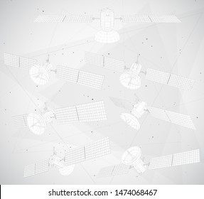 vector set. communications satellite of near-earth orbit. space technology of the future.