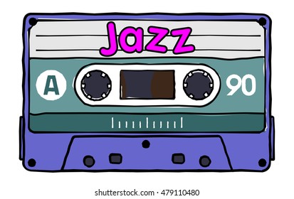 Vector set of compact tape cassettes. Web graphics, banners, advertisements, stickers, labels, business templates, t-shirt. Isolated on a white background