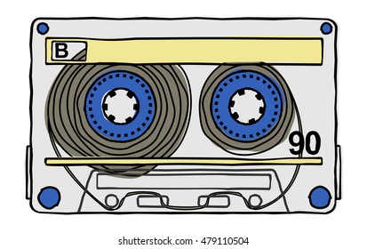 Vector set of compact tape cassettes. Web graphics, banners, advertisements, stickers, labels, business templates, t-shirt. Isolated on a white background