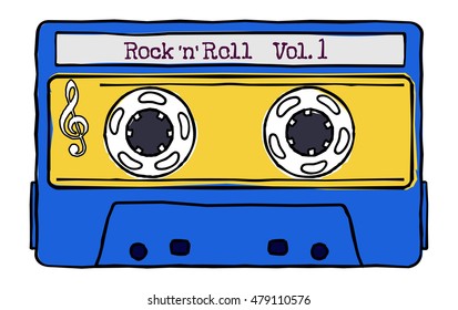 Vector set of compact tape cassettes. Web graphics, banners, advertisements, stickers, labels, business templates, t-shirt. Isolated on a white background