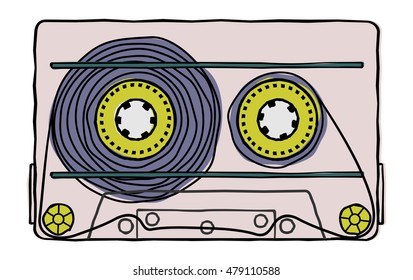 Vector set of compact tape cassettes. Web graphics, banners, advertisements, stickers, labels, business templates, t-shirt. Isolated on a white background