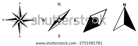vector set compass symbol. navigation compass icon. North arrow sign design 