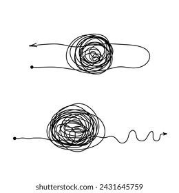 Vector set of complicated way with scribbled round element chaos sign pass Hand drawn ink sketch Doodle abstract design style Print for clothes greeting invitation card flyer banner educational poster