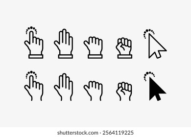 Vector set of computer cursor pointing hand icons, click cursor symbol