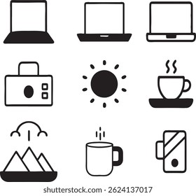 Vector set of computer icons illustration with office and home appliance symbols