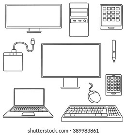 Vector Set Of Computer, Smart Device And Computer Accessories