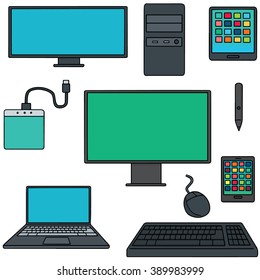 vector set of computer, smart device and computer accessories