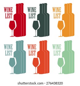 vector set concept design wine list with text, glasses and bottle in different contrast colors