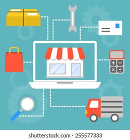 Vector set of concept for marketing and shopping online in e commerce
