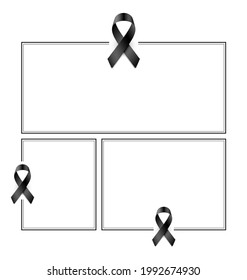 Vector Set Of Condolence Message Frames With Black Mourning Ribbons.