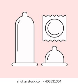 Vector Set of Condom symbols. prevention of sexually transmitted diseases