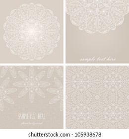 vector set consisting of round pattern, the two cards and seamless wallpaper of floral lace pattern