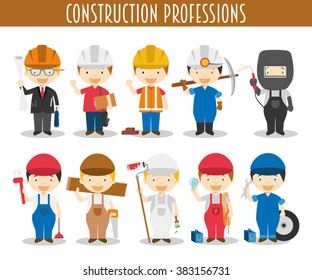 Vector Set of Construction Professions in cartoon style